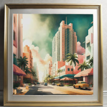 Watercolor Painting of Art Deco Miami