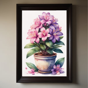 Watercolor Painting of Azalea in Pot Poster