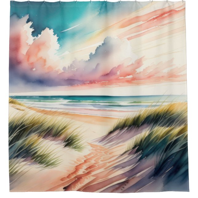Watercolor Painting of Beach Shower Curtain (Front)