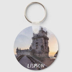 Watercolor painting of Belem tower at sunset Key Ring