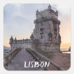 Watercolor painting of Belem tower at sunset Square Sticker