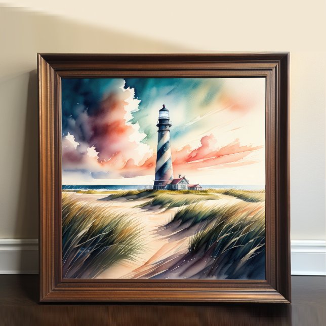 Watercolor Painting of Black White Lighthouse Poster (Creator Uploaded)