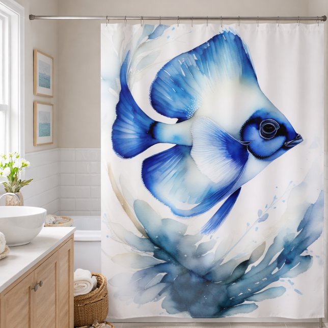 Watercolor Painting of Blue Fish Shower Curtain (Creator Uploaded)