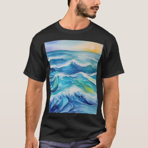 Watercolor painting of blue sea waves T-Shirt