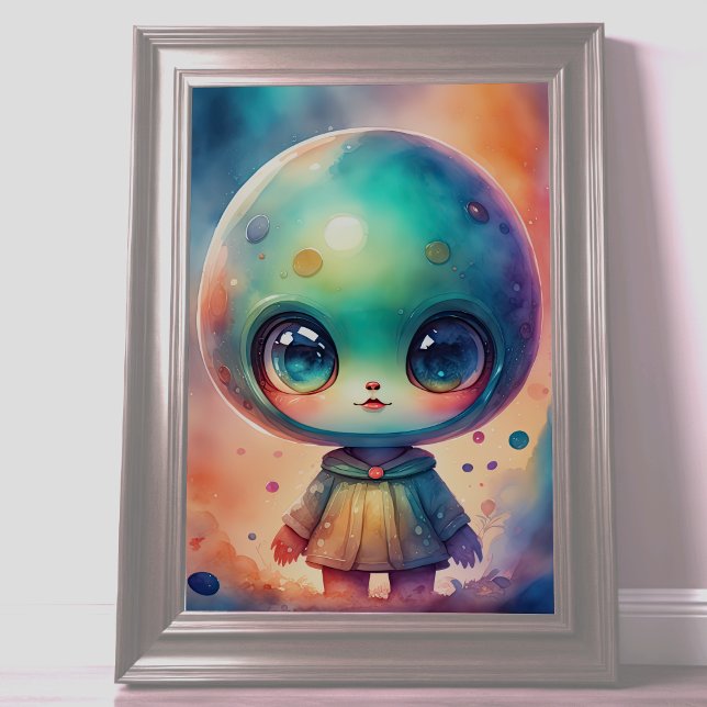 Watercolor Painting of Chibi Alien Poster (Creator Uploaded)