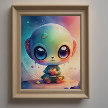 Watercolor Painting of Chibi Alien