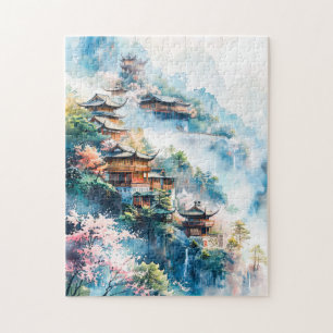 Watercolor painting of Chinese temples Jigsaw Puzzle
