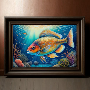 Watercolor Painting of Colorful Reef Fish 3:2 Poster