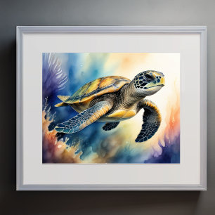 Watercolor Painting of Colorful Sea Turtle 5:4 Poster
