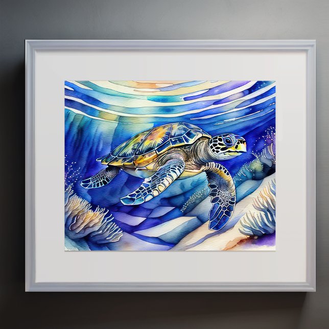 Watercolor Painting of Colourful Sea Turtle III Poster (Creator Uploaded)