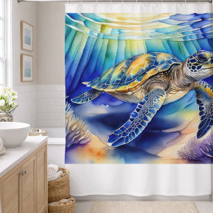 Watercolor Painting of Colourful Sea Turtle Shower Curtain