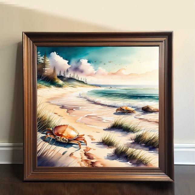 Watercolor Painting of Crabs on Beach Poster (Creator Uploaded)