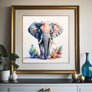 Watercolor Painting of Elephant 1:1 Poster