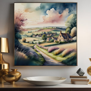 Watercolor Painting of English Countryside Poster