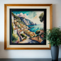 Watercolor Painting of European Mediterranean City