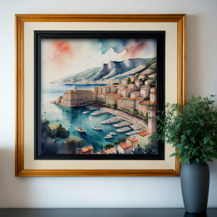 Watercolor Painting of European Mediterranean City Poster