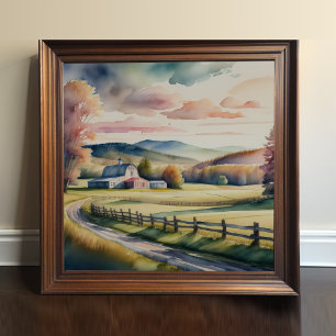 Watercolor Painting of Farm Barn Poster