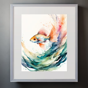Watercolor Painting of Fish Poster