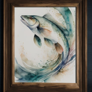 Watercolor Painting of Fish Splash Poster