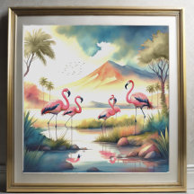 Watercolor Painting of Flock of Flamingos 1:1