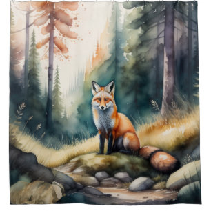 Watercolor Painting of Fox in Forest Shower Curtain