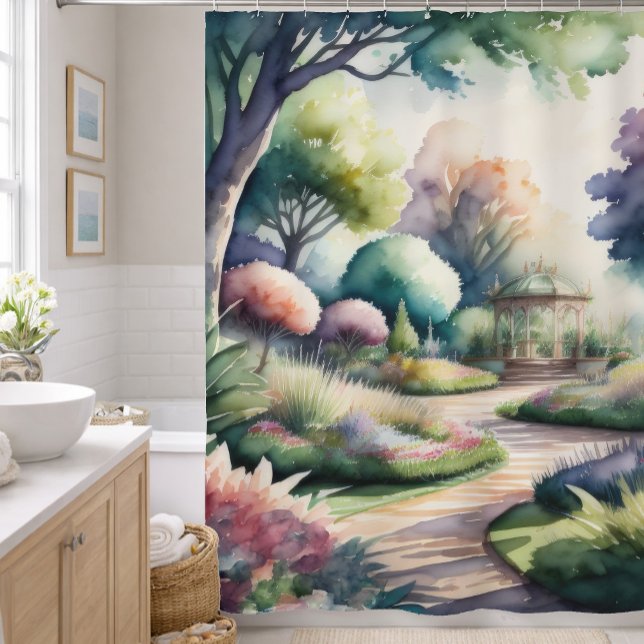 Watercolor Painting of Garden Landscape Shower Curtain (Creator Uploaded)