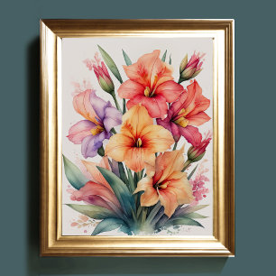 Watercolor Painting of Gladiolas Poster
