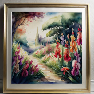 Watercolor Painting of Gladiolus Landscape Poster