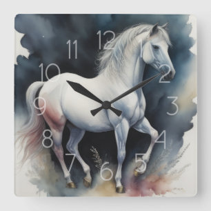 Watercolor Painting of Horse Square Wall Clock
