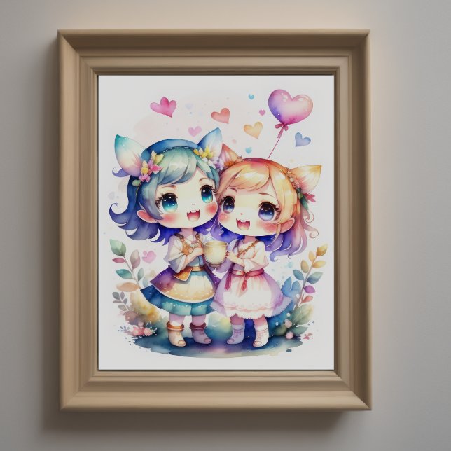 Watercolor Painting of Kawaii Chibi 2 Female Poster (Creator Uploaded)
