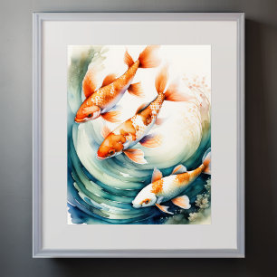 Watercolor Painting of Koi Fish V Poster
