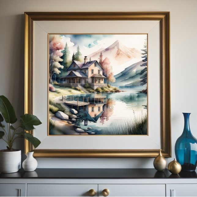 Watercolor Painting of Lake House Poster (Creator Uploaded)