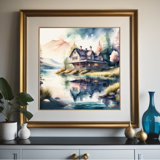 Watercolor Painting of Lake House Poster (Creator Uploaded)