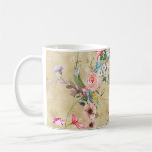 Watercolor painting of leaf and flowers, seamless  coffee mug