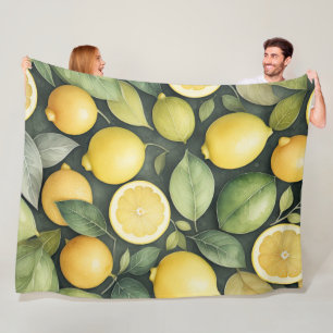 Watercolor Painting of Lemons Fleece Blanket