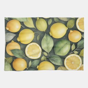 Watercolor Painting of Lemons Tea Towel
