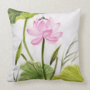 Watercolor Painting Of Lotus Flower 2 Cushion