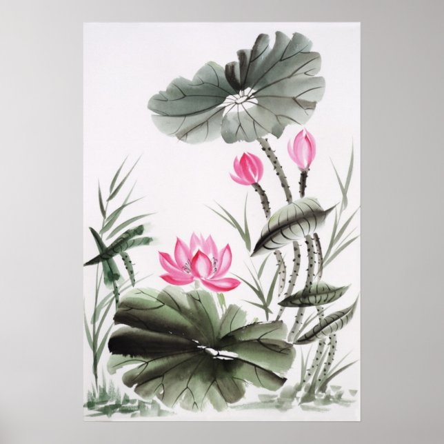 Watercolor Painting Of Lotus Flower 2 Poster (Front)