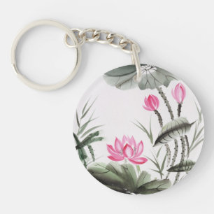 Watercolor Painting Of Lotus Flower Key Ring
