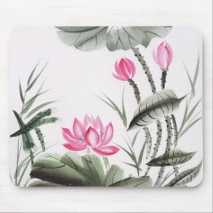 Watercolor Painting Of Lotus Flower Mouse Pad
