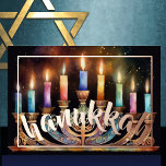 Watercolor Painting of Menorah Colourful Candles Foil Holiday Card<br><div class="desc">Watercolor Painting of Menorah with Colourful Candles</div>