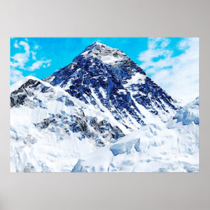 Watercolor Painting of Mount Everest Poster