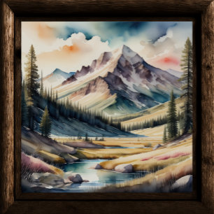 Watercolor Painting of Mountain Landscape Poster
