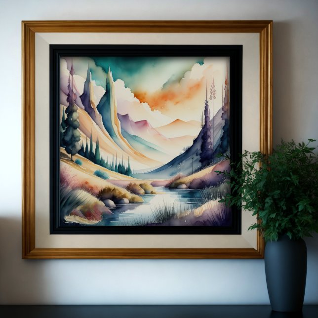 Watercolor Painting of Mountain Landscape Poster (Creator Uploaded)