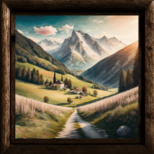 Watercolor Painting of Mountain Landscape Poster