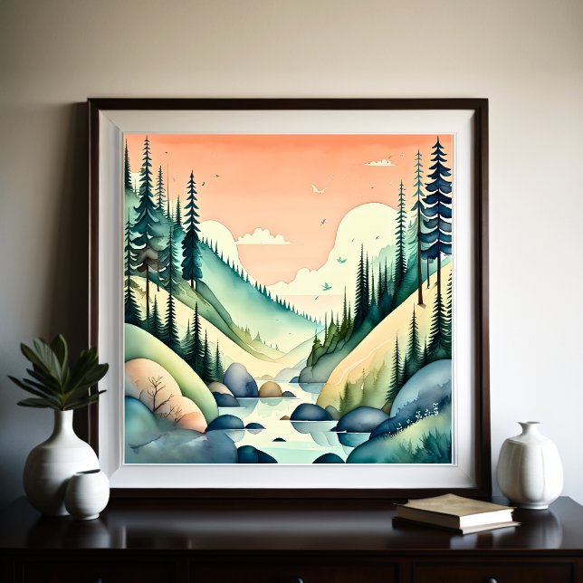 Watercolor Painting of Mountain Landscape Poster (Creator Uploaded)