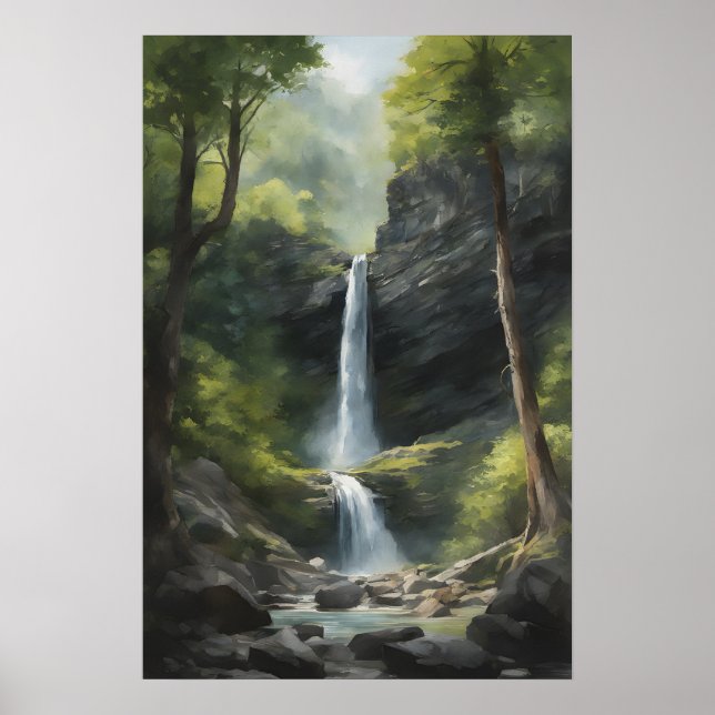 Watercolor painting of Nature waterfall Poster (Front)