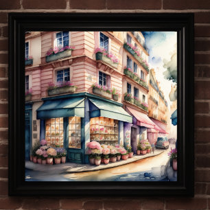 Watercolor Painting of Parisian Street Poster