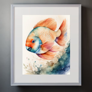 Watercolor Painting of Parrot Fish Poster