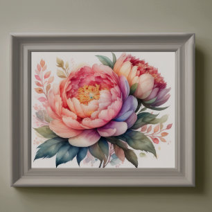 Watercolor Painting of Peonies II Poster